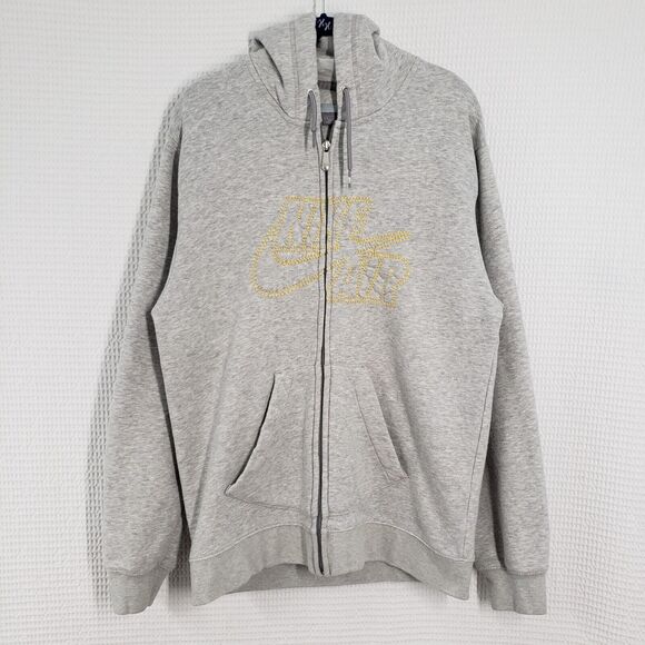 Vintage Y2K Nike Full Zip Hoodie Mens Large Gray Spell Out Logo Sweatshirt Fall - Picture 1 of 16